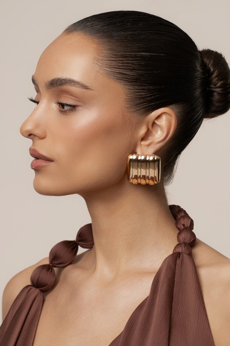Sara Textured Earrings, Alternate, color, Gold