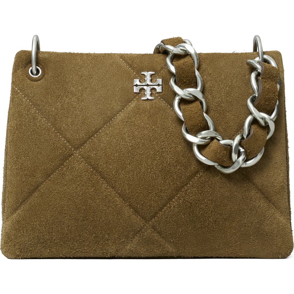 Tory Burch Small Kira Diamond Quilt Suede Shoulder Bag In Green