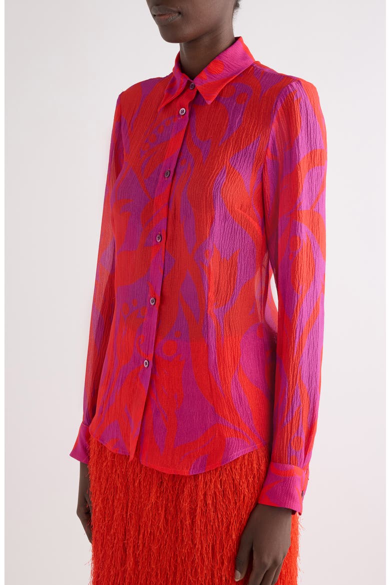 Tropical Tulip Print Silk Button-Up Shirt, Alternate, color, FUCHSIA