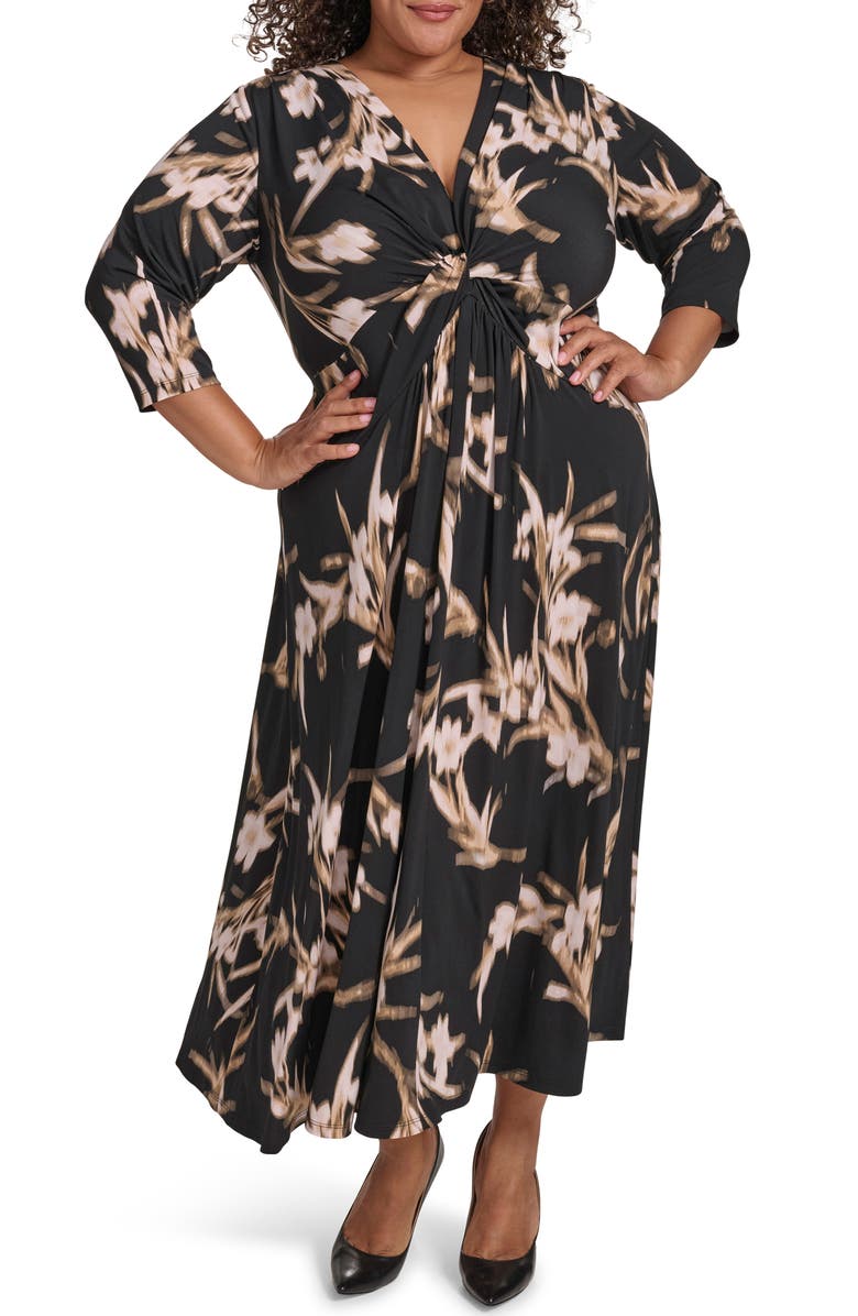 Calvin Klein Floral Three-Quarter Sleeve Maxi Dress, Main, color,