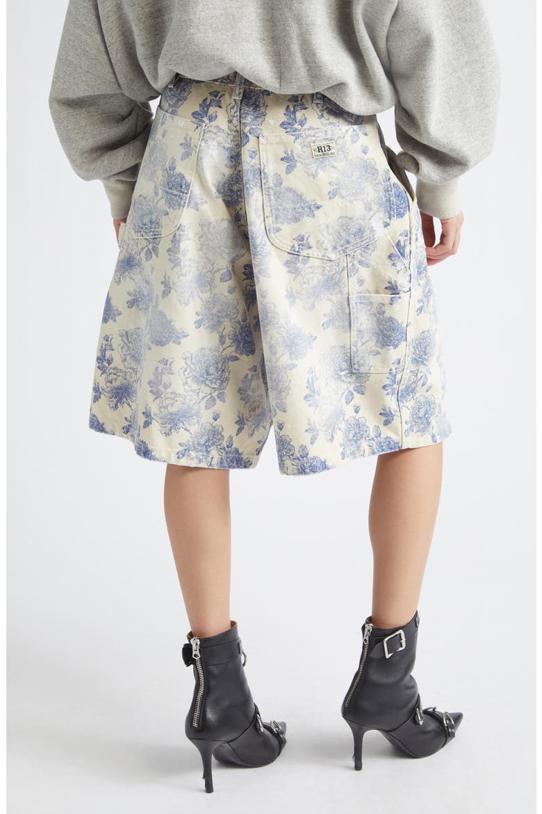 Jesse Pleated Floral Denim Carpenter Shorts, Alternate, color, DUSTBLOOM INDIGO