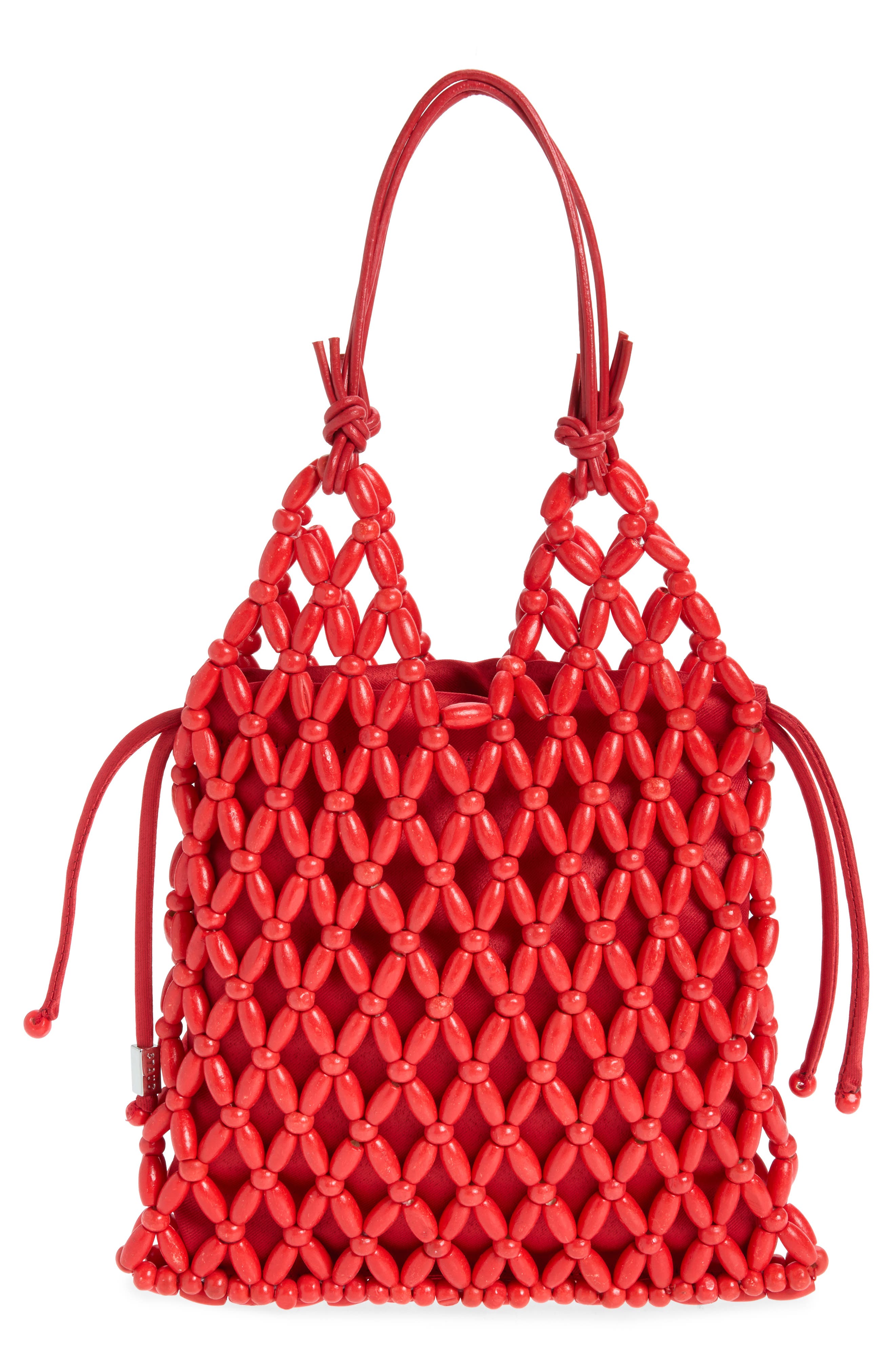 Karla Wood Beaded Shoulder Bag, Alternate, color, RED ROSE