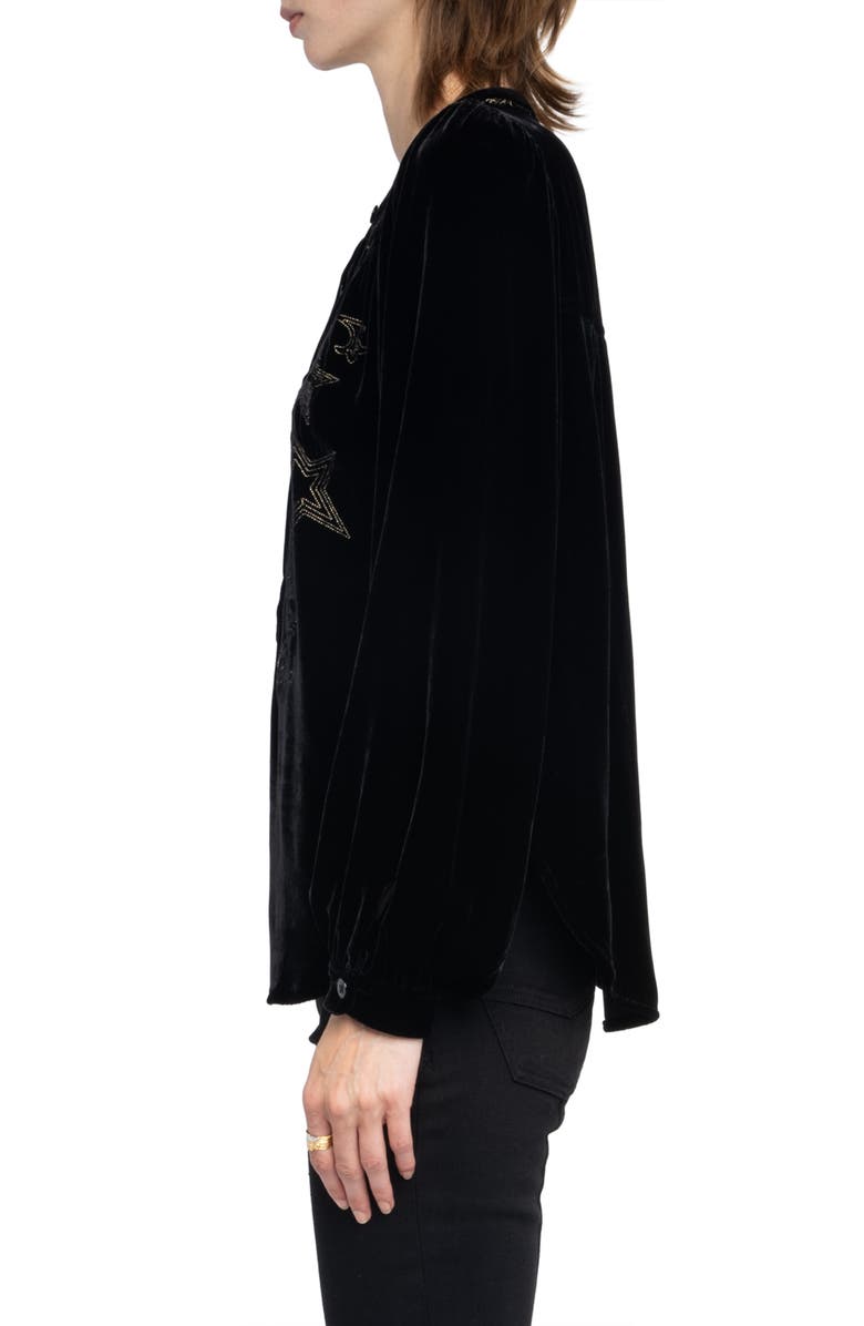 Zadig & Voltaire Tigy Embroidered Velvet Popover Shirt, Alternate, color, Black
