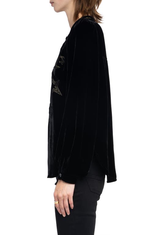 Zadig & Voltaire Tigy Embroidered Velvet Popover Shirt In Black