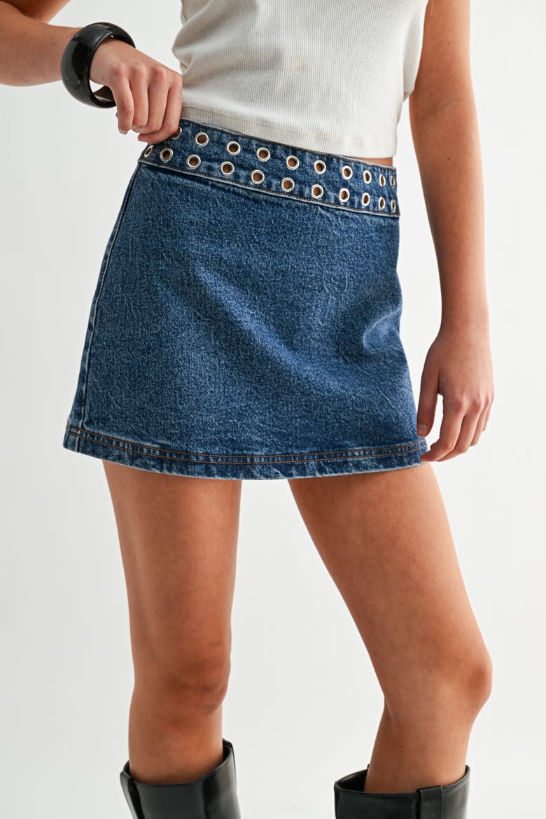 The Orbit Mid Rise Denim Mini Skirt, Alternate, color, Medium Wash