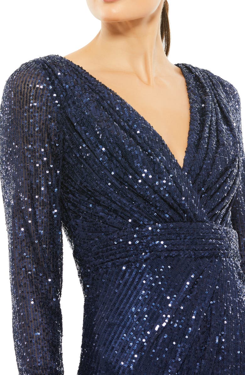 Mac Duggal Long Sleeve Sequin Faux Wrap Dress, Alternate, color,