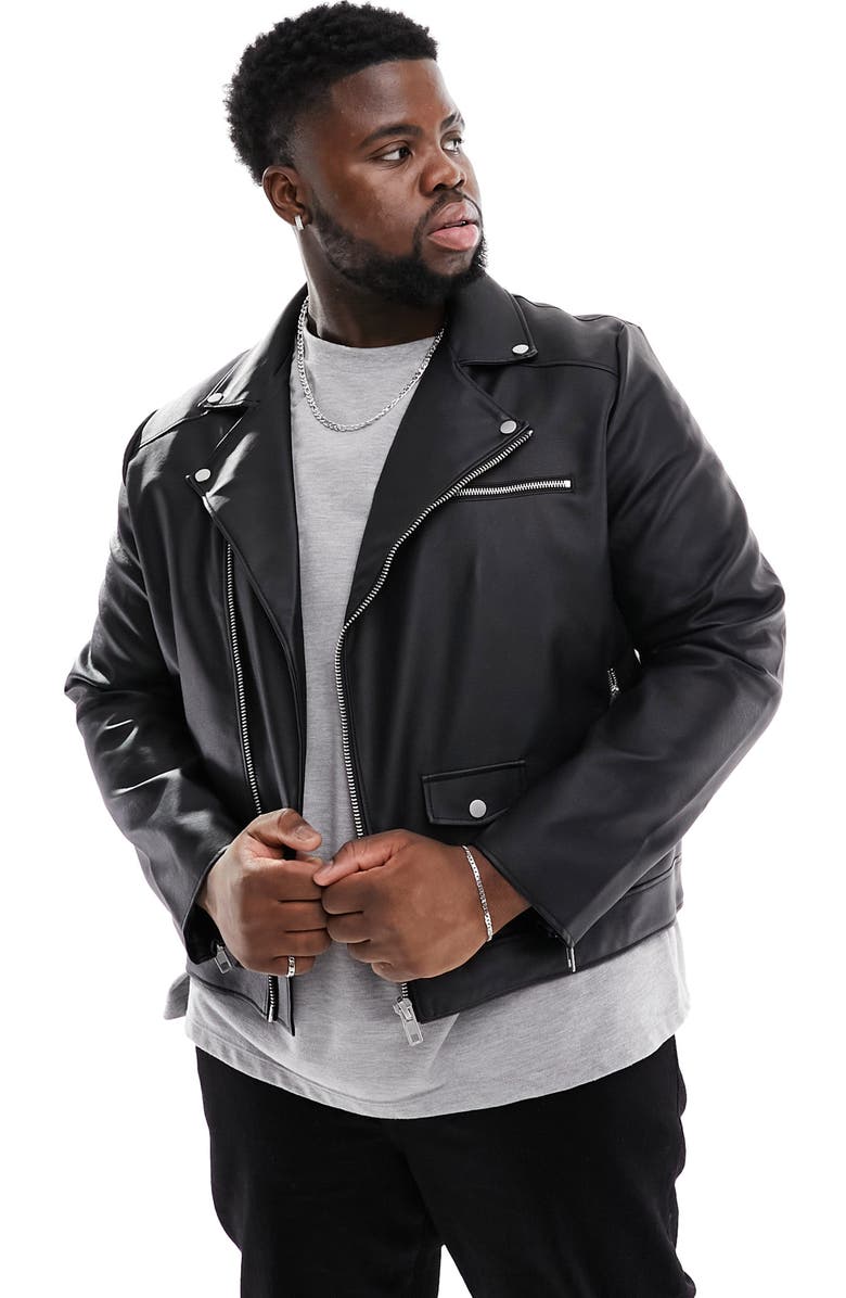 ASOS DESIGN Faux Leather Biker Jacket, Alternate, color,