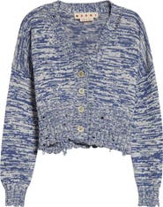 Marni Dishevelled Crop Cotton V-Neck Cardigan