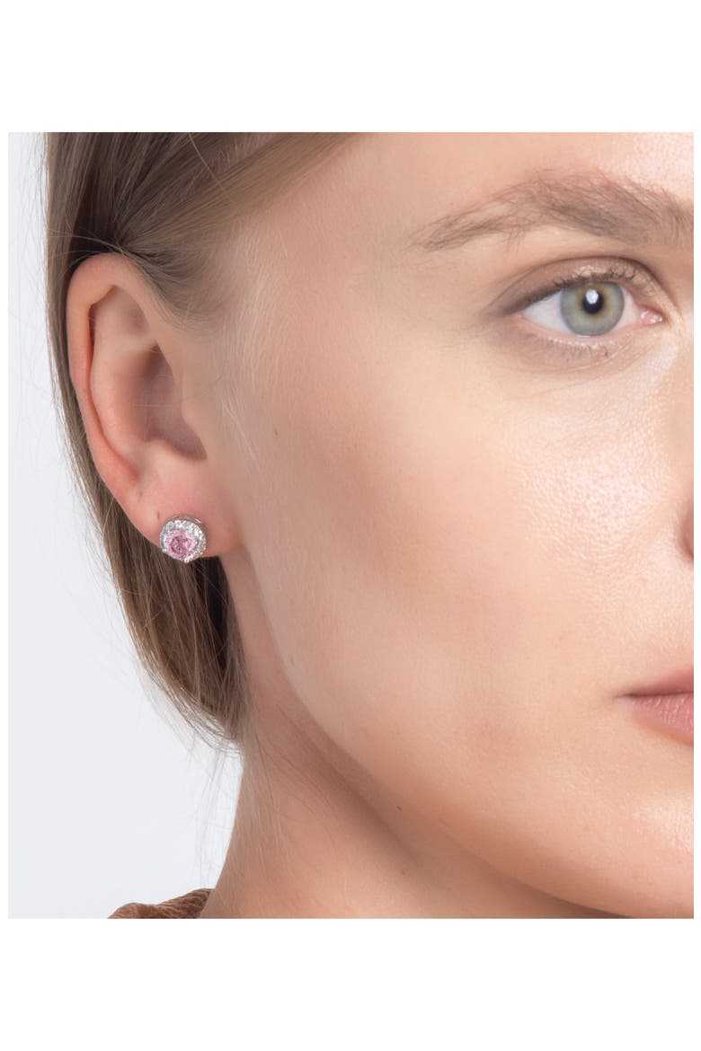 Sterling Silver Brilliant Cubic Zirconia Halo Round Stud Earrings, Alternate, color, PINK/ SILVER