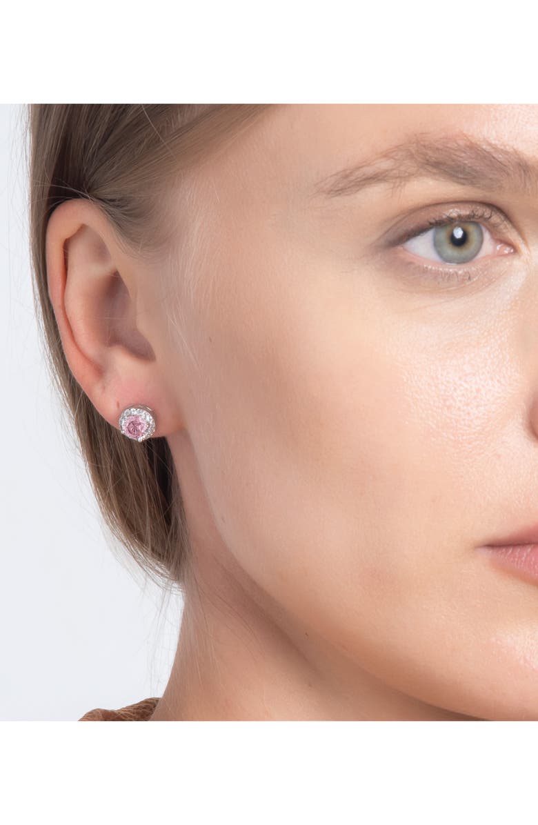 BEST SILVER Sterling Silver Brilliant Cubic Zirconia Halo Round Stud Earrings, Alternate, color, Pink/ Silver