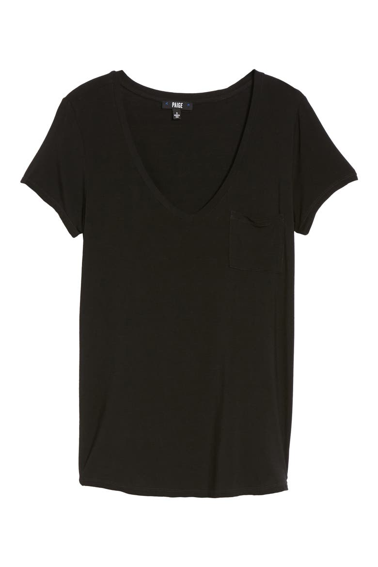 'Lynnea' V-Neck Pocket Tee, Main, color, BLACK