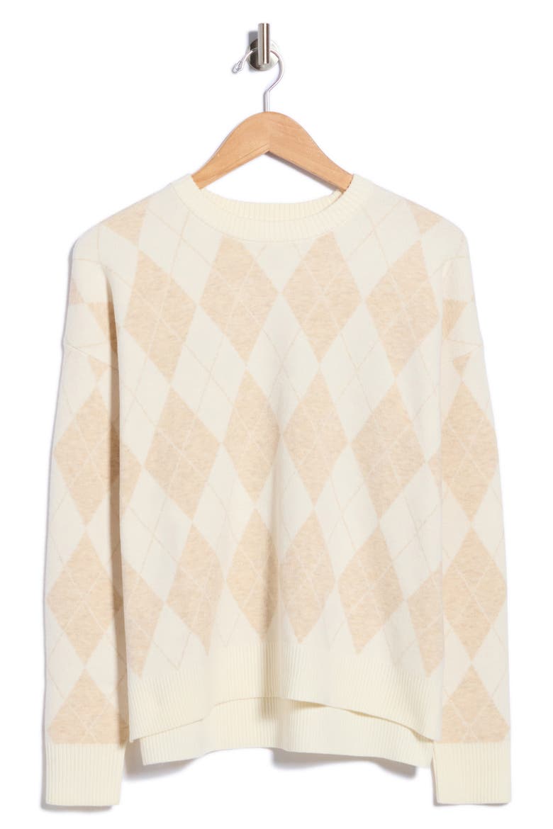 Patterned Crewneck Sweater, Alternate, color, BEIGE OATMEAL CLASSIC ARGYLE
