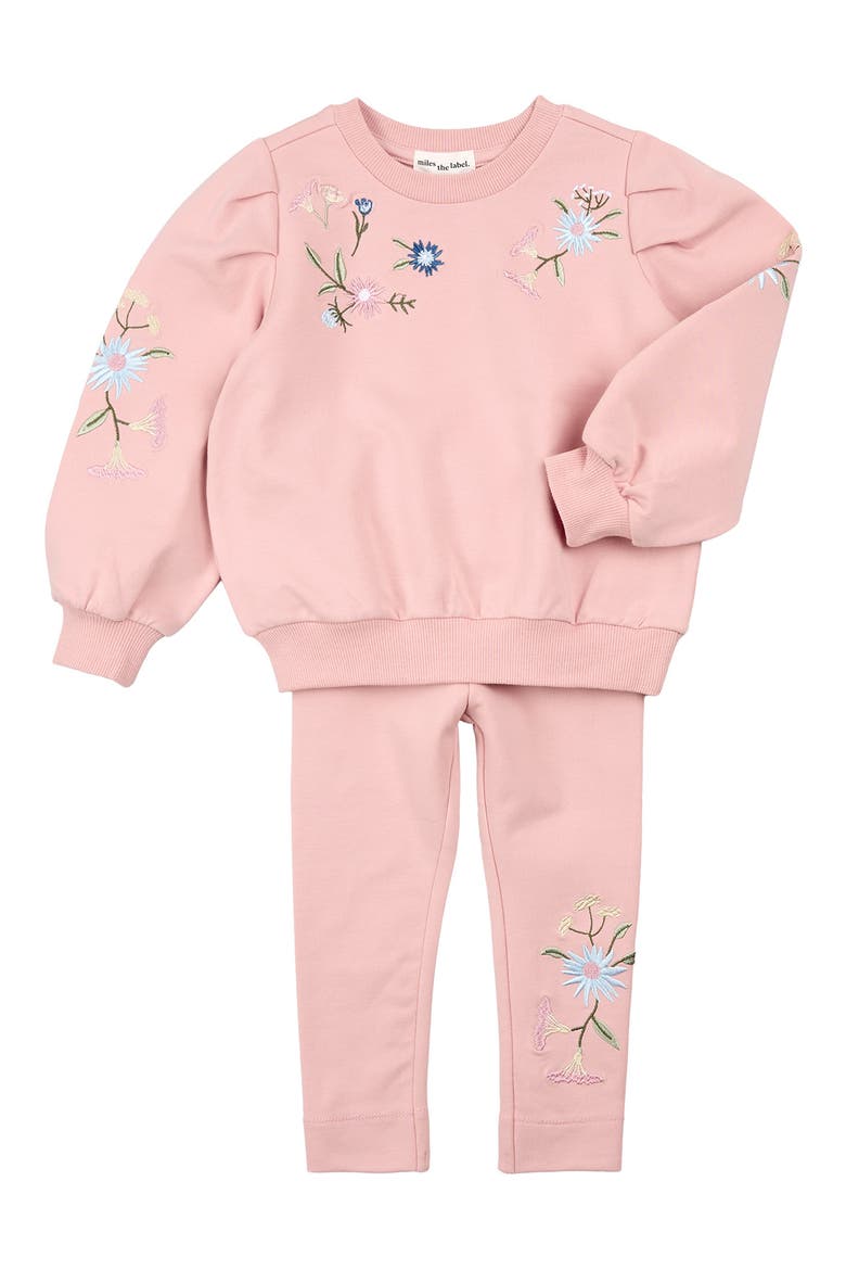 Floral Embroidered Cotton Sweatshirt & Leggings Set, Main, color, LIGHT PINK