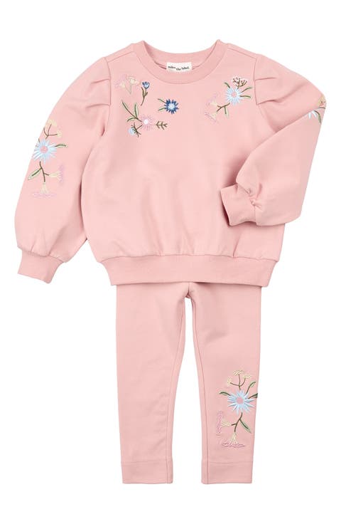 Floral Embroidered Cotton Sweatshirt & Leggings Set (Baby)