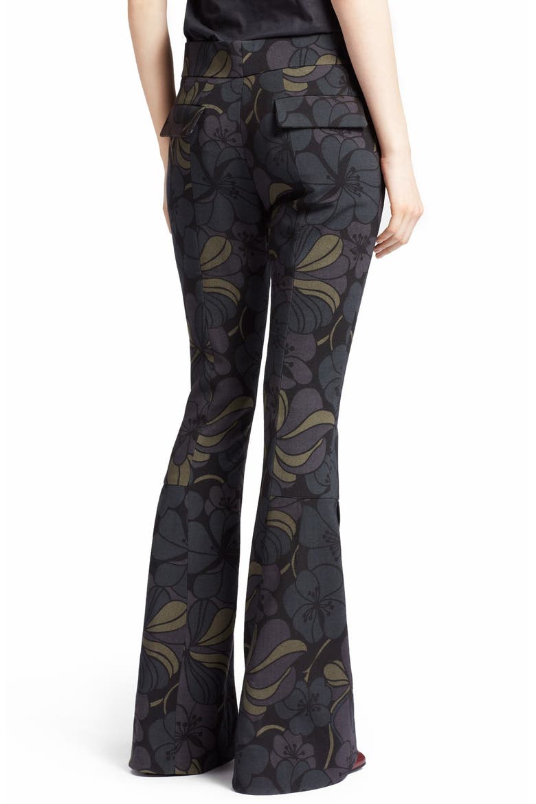 Floral Print Bell Bottom Pants, Alternate, color, DARK SEA GREEN
