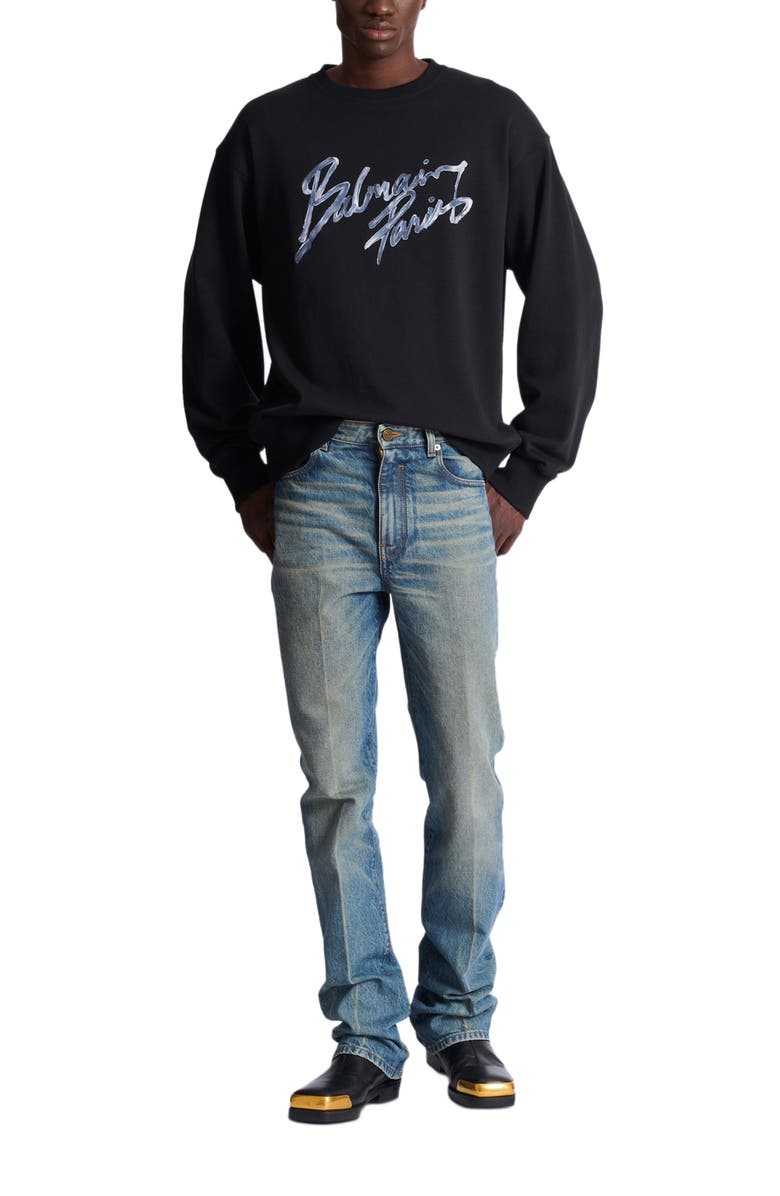 Balmain Printed cotton sweatshirt, Alternate, color, Black