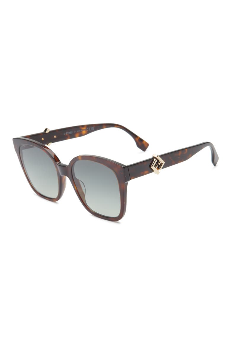 FF Diamonds 55mm Gradient Square Sunglasses, Alternate, color, DARK HAVANA / GRADIENT GREEN