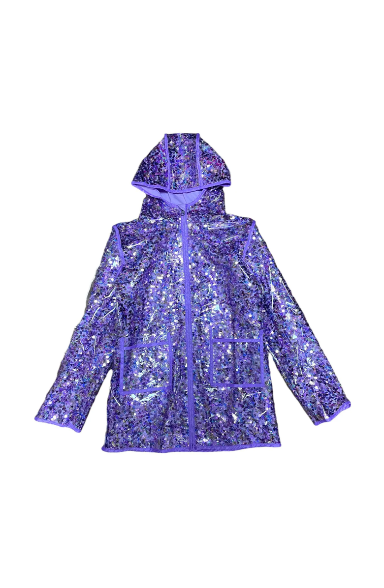Lola + The Boys Sequin Magic Rain Jacket, Main, color, Purple