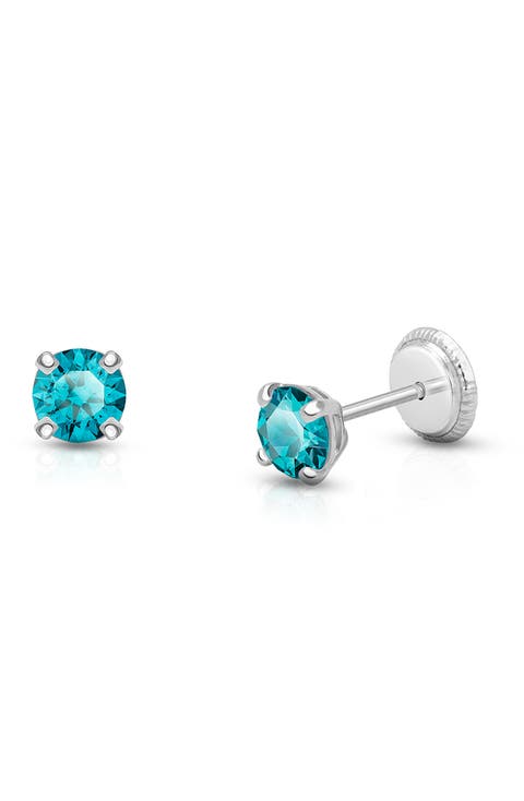 14K Gold 4mm Crystal Birthstone Studs Screw Back Earrings