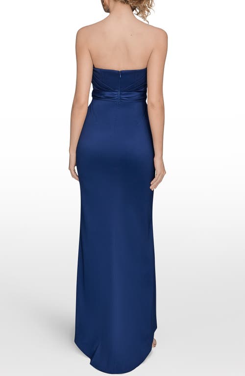 Donna Karan New York Asymmetric Strapless Satin Gown In Blue