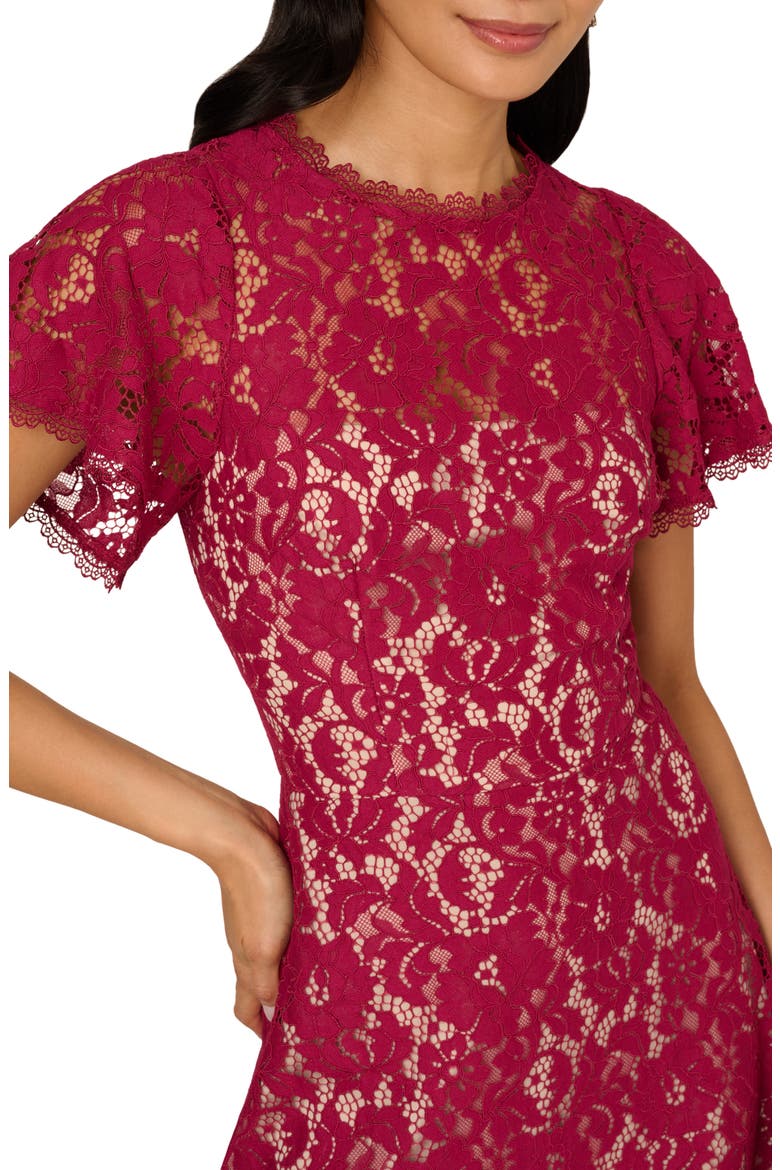 Flutter Sleeve Lace Dress, Alternate, color, LIGHT WINE