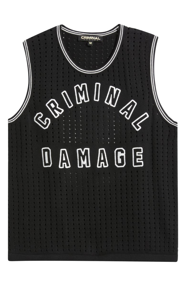 CRIMINAL DAMAGE Varsity Open Knit Tank, Alternate, color, Black