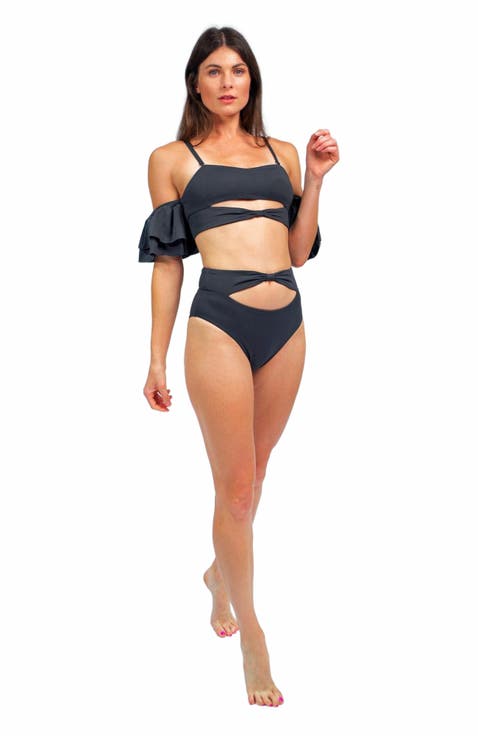 Ty Cutout Bikini Top With Ruffle Sleeves