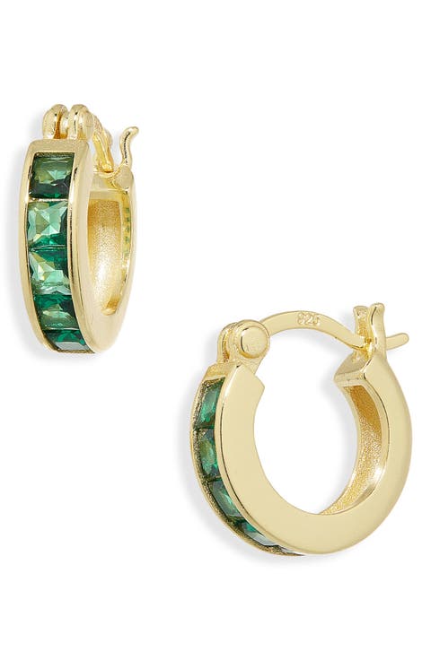 Princess Cut Green Cubic Zirconia Huggie Hoop Earrings