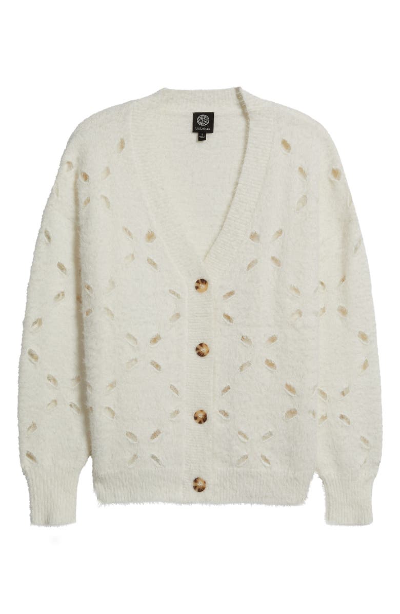 Bobeau Cutout Button-Up Cardigan, Alternate, color, Ivory