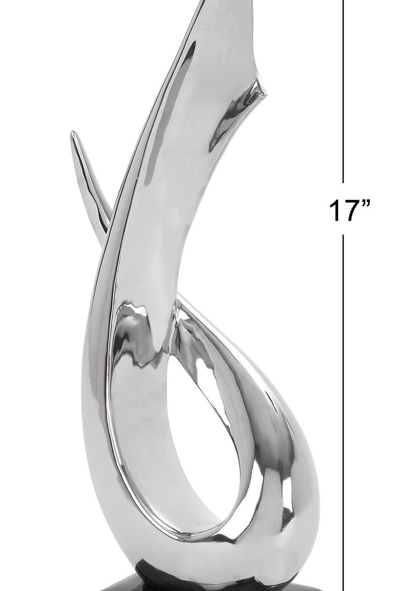 Silvertone Porcelain Abstract Sculpture with Black Base, Alternate, color, SILVER
