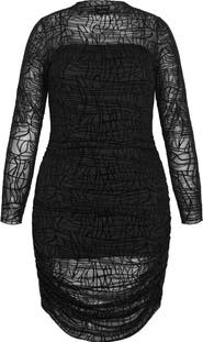 City Chic Frankie Swirl Ruched Semisheer Long Sleeve Dress