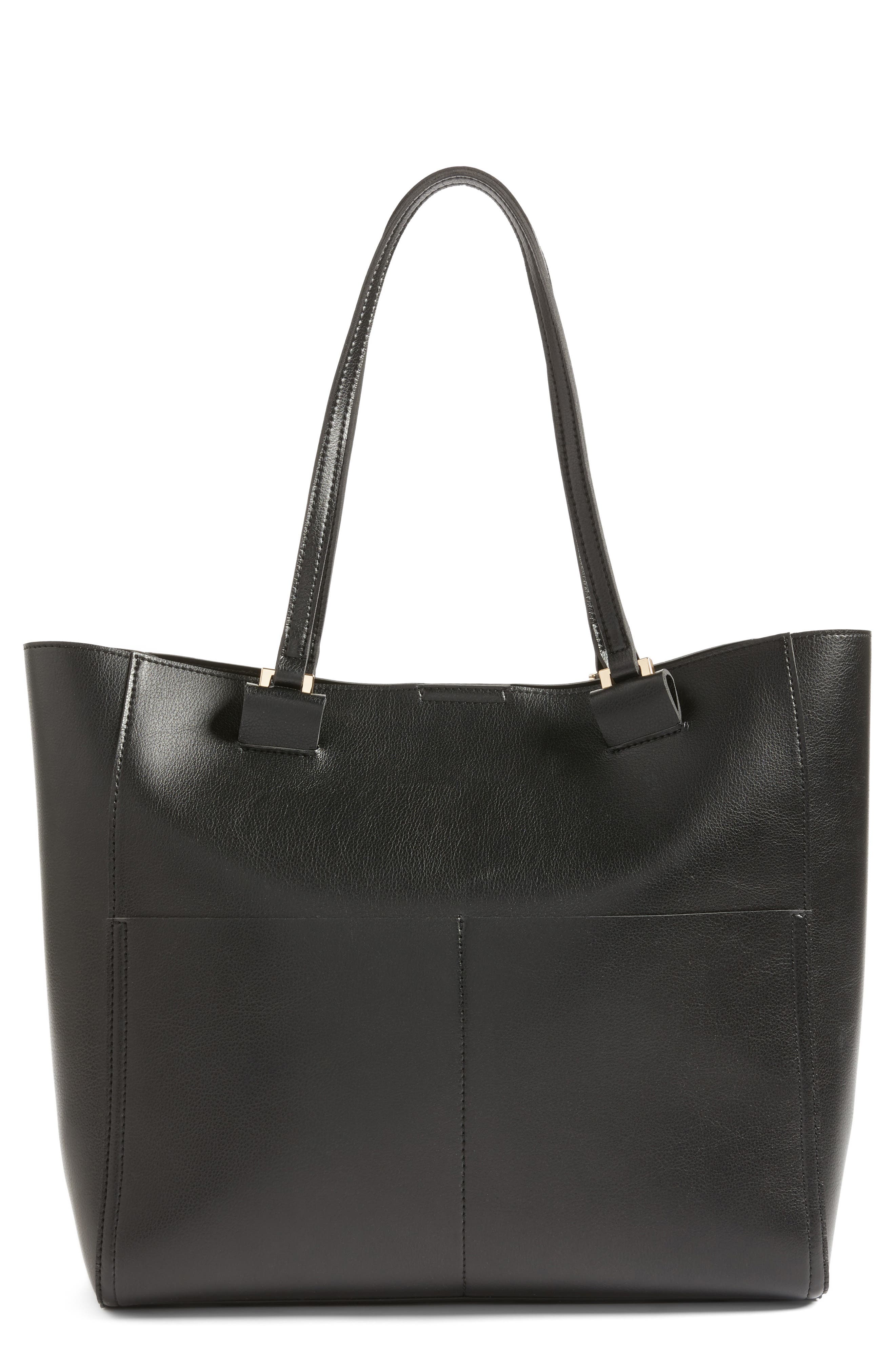 Glenn Faux Leather Tote, Main, color, BLACK