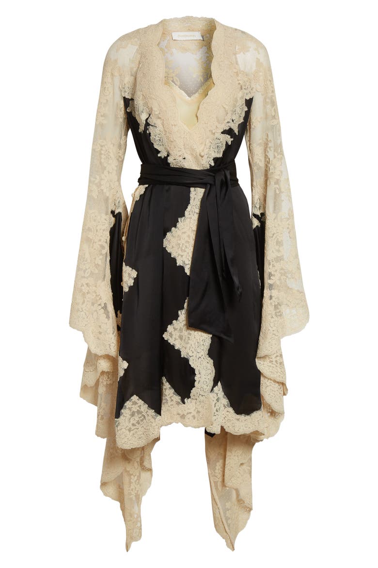 Zimmermann Hypnotic Long Sleeve Satin & Lace Wrap Dress (Women