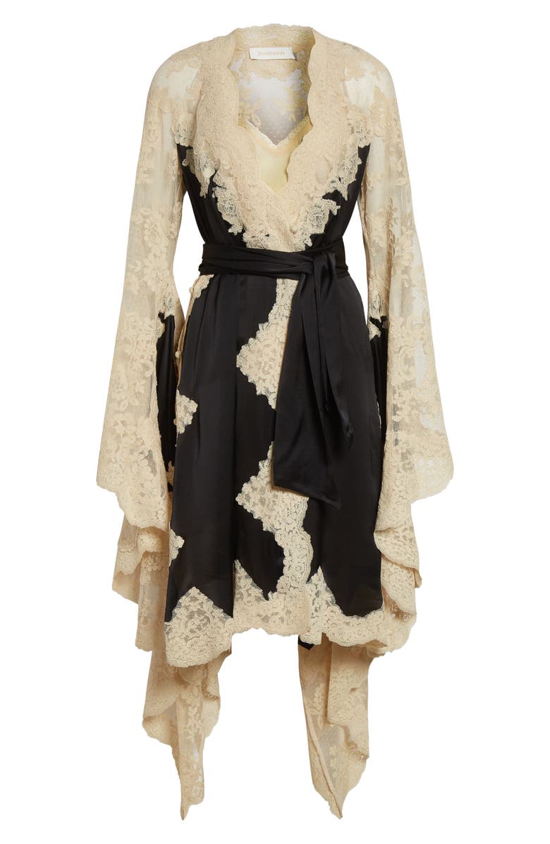 Hypnotic Long Sleeve Satin & Lace Wrap Dress