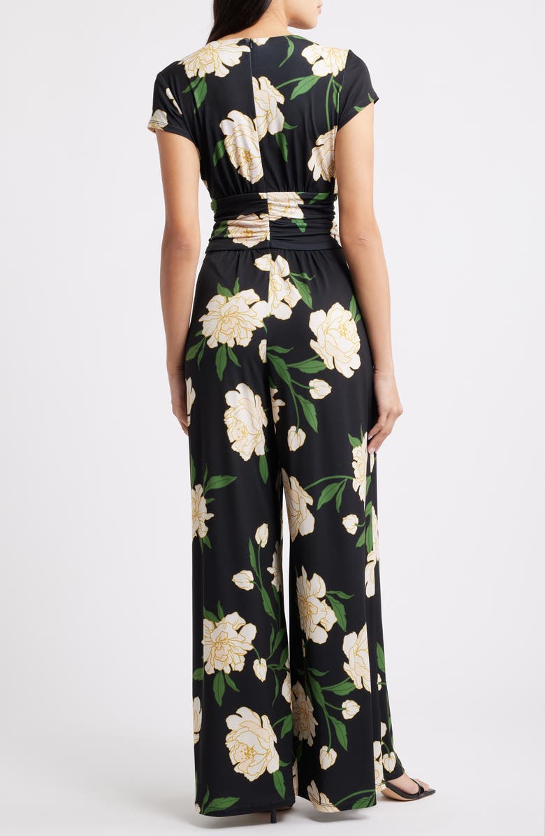 Vince Camuto Floral Twist Front Wide Leg Jumpsuit, Alternate, color, Black Multi
