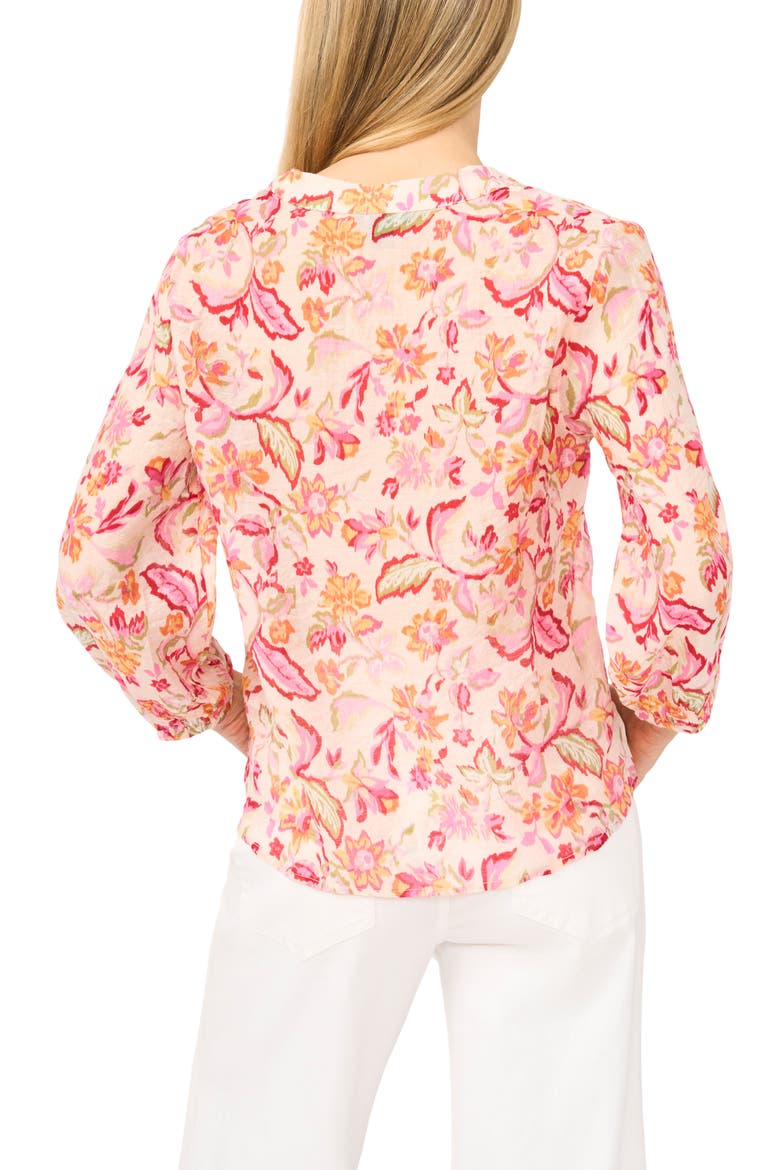 Floral Three Quarter Sleeve Button-Up Shirt, Alternate, color, MAGENTA