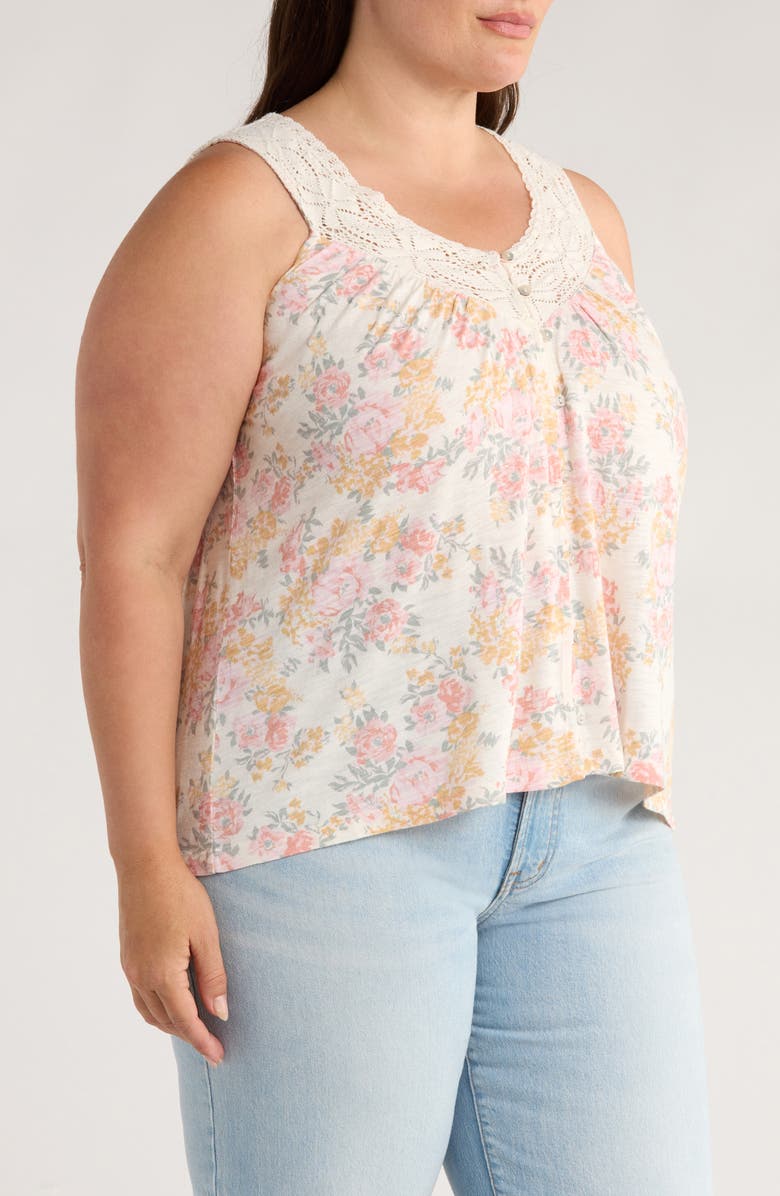 Lucky Brand Floral Lace Trim Sleeveless Top, Alternate, color, Yellow Floral