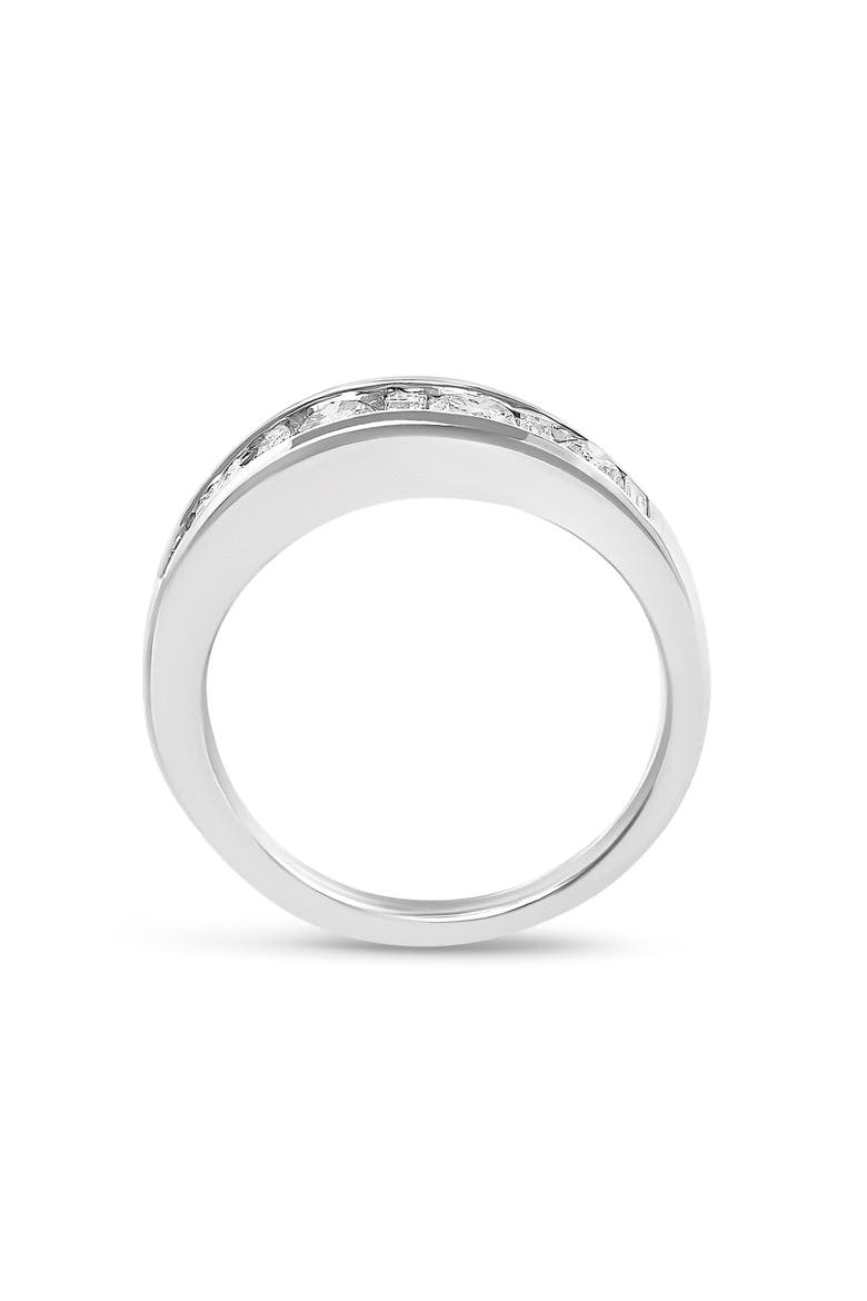 14K White Gold Alternating 1.0 Cttw Round and Baguette Diamond Channel Band Ring, Alternate, color, White Gold