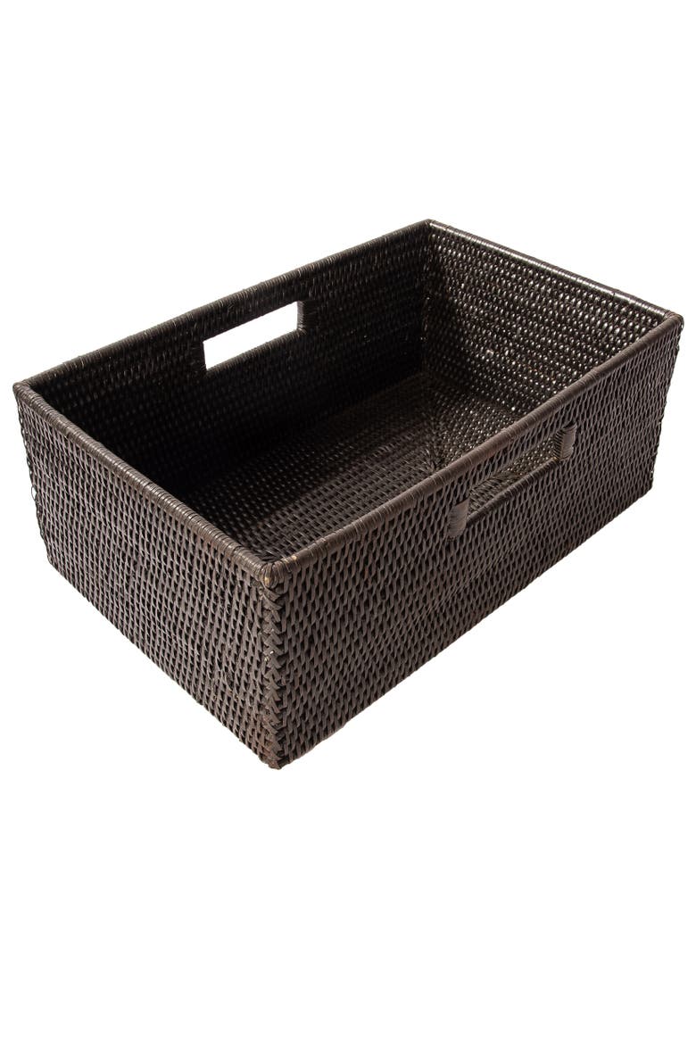 Artifacts Rattan Rectangular Shelf basket with Side handles, Main, color, Tudor Black