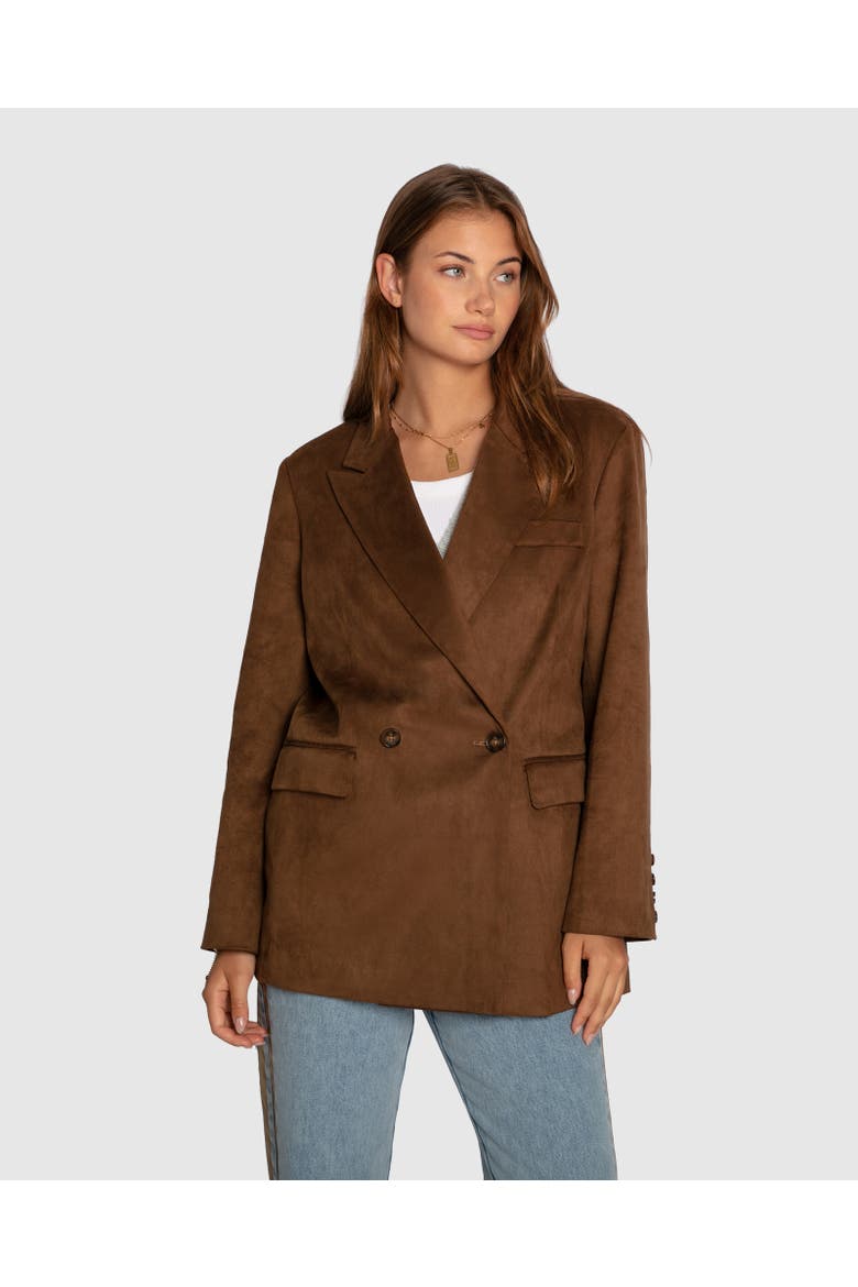 Charmer Faux Suede Blazer, Main, color, Brown