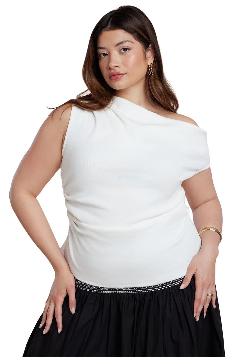 ELOQUII Asymmetrical Shirred Top, Main, color, Dew