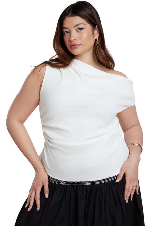 Asymmetrical Shirred Top (Plus)