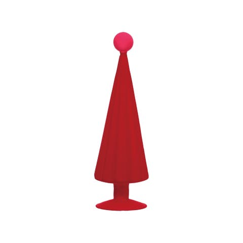 Flocked Glass Tree with Bauble Detail, Red & Pink