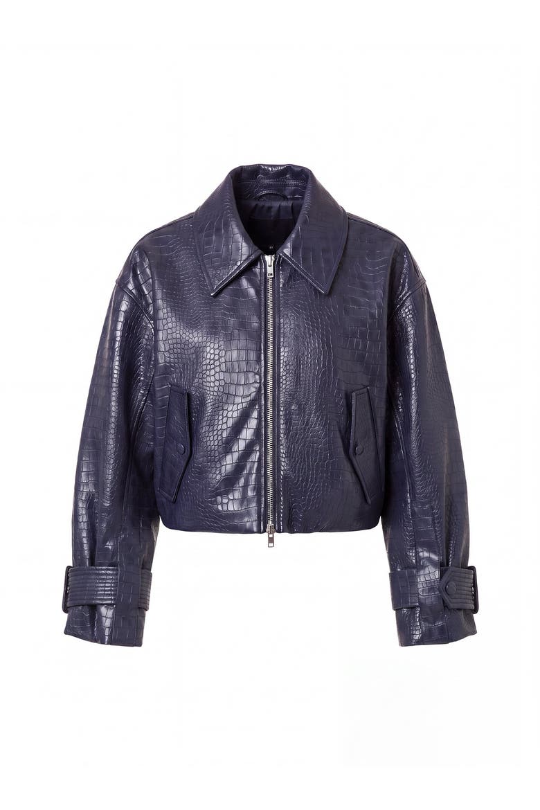 Paris Vegan Croc Leather Jacket, Alternate, color, INDIGO BLUE