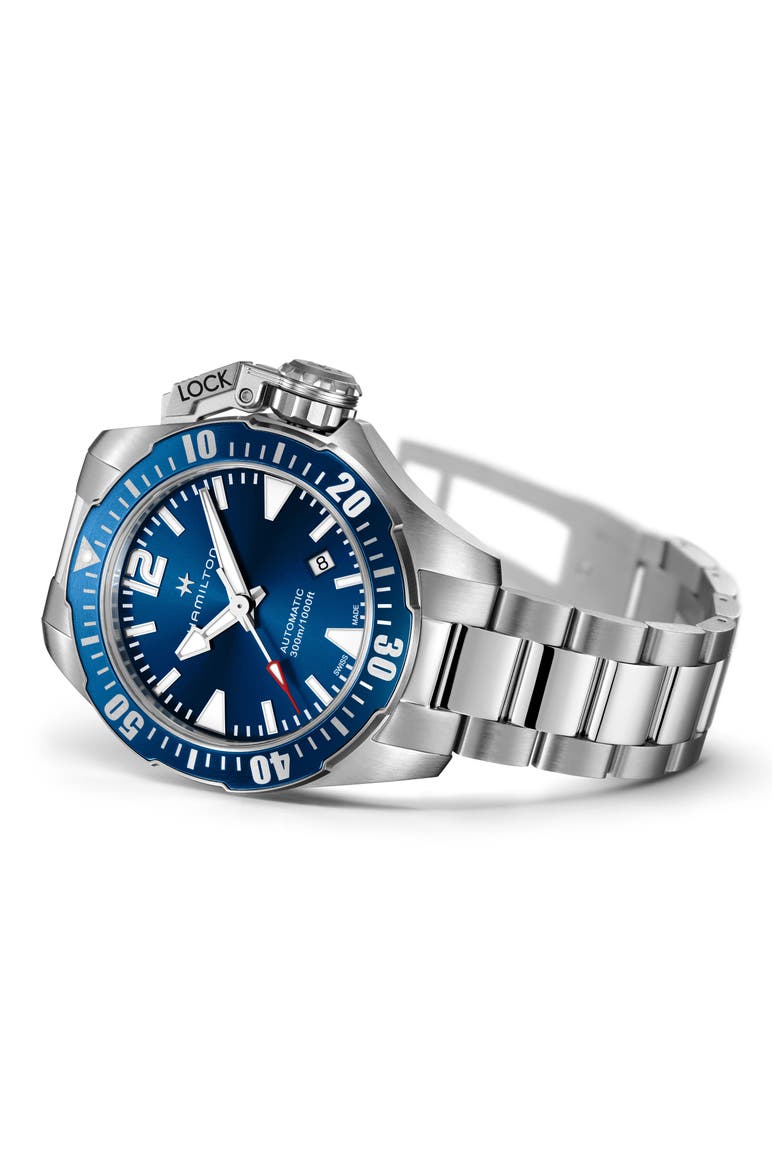 Khaki Navy Frogman Automatic Bracelet Watch, 42mm, Alternate, color, SILVER/ BLUE/ SILVER