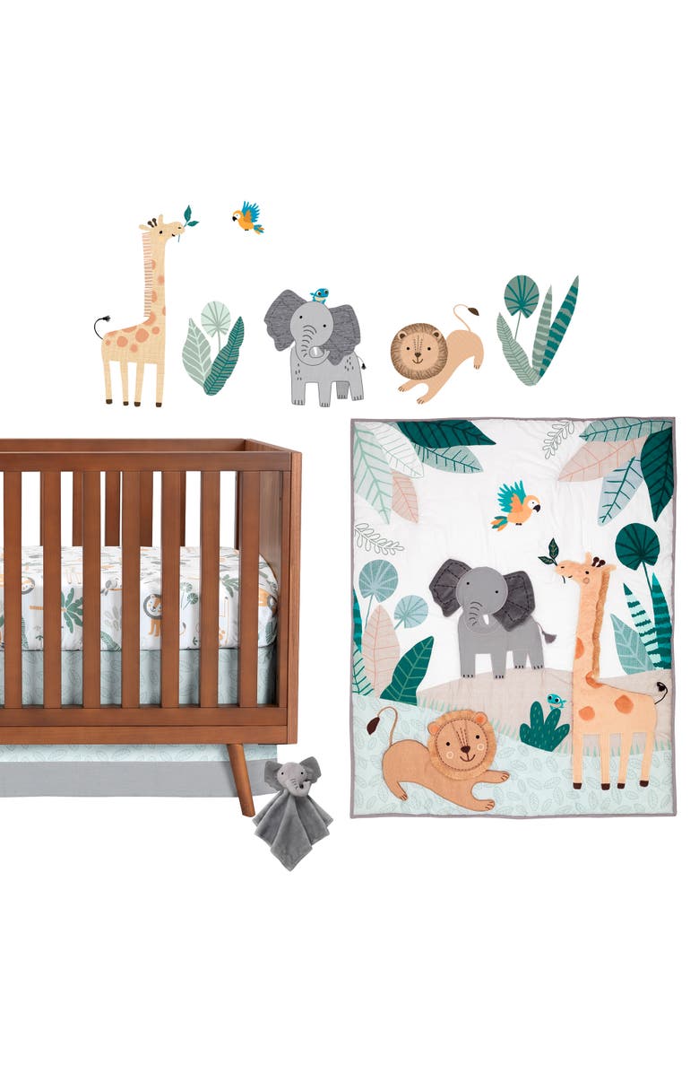 Lambs & Ivy Jungle Friends 5-Piece Safari Animals Nursery Baby Crib Bedding Set, Main, color, Green