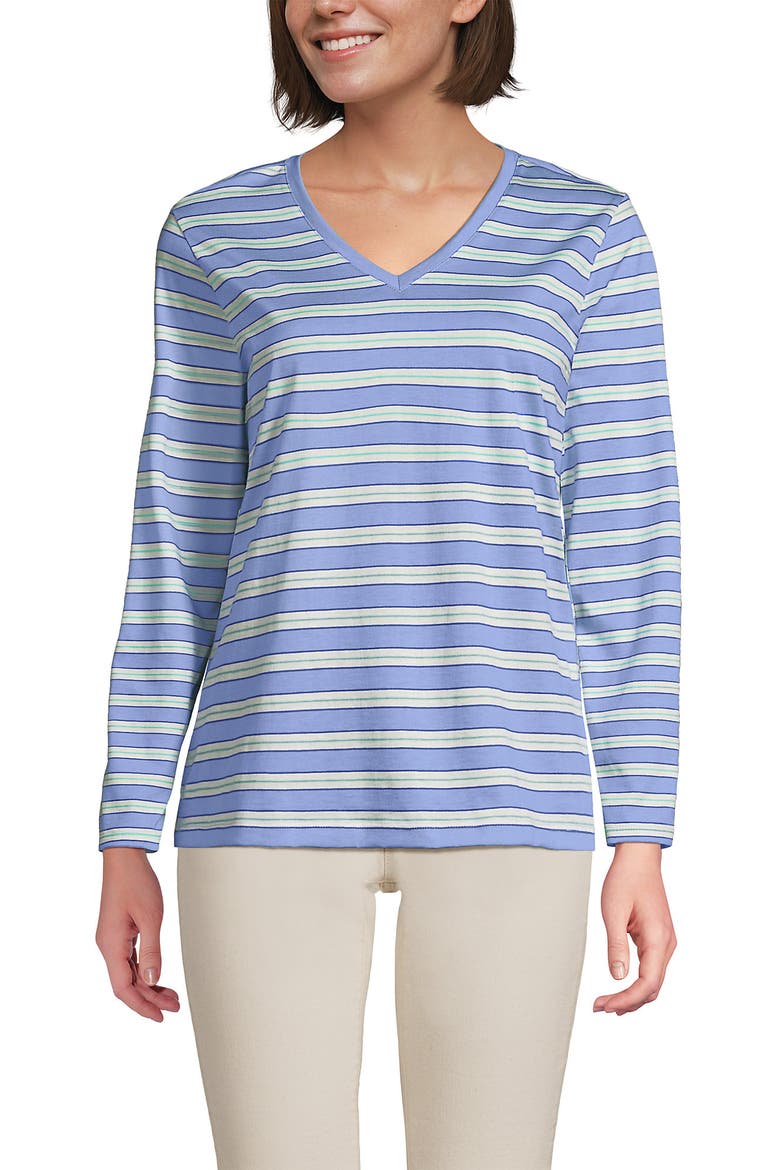 Supima Cotton Long Sleeve V-Neck T-Shirt, Main, color, Light Sea Blue Multi Stripe