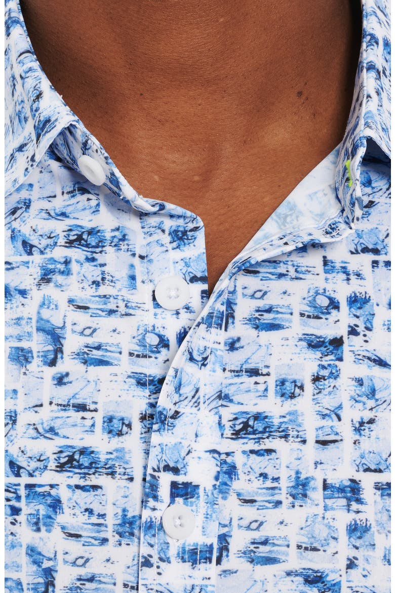 Maddox Cubist Short Sleeve Button-Up Performance Shirt, Alternate, color, BLUE
