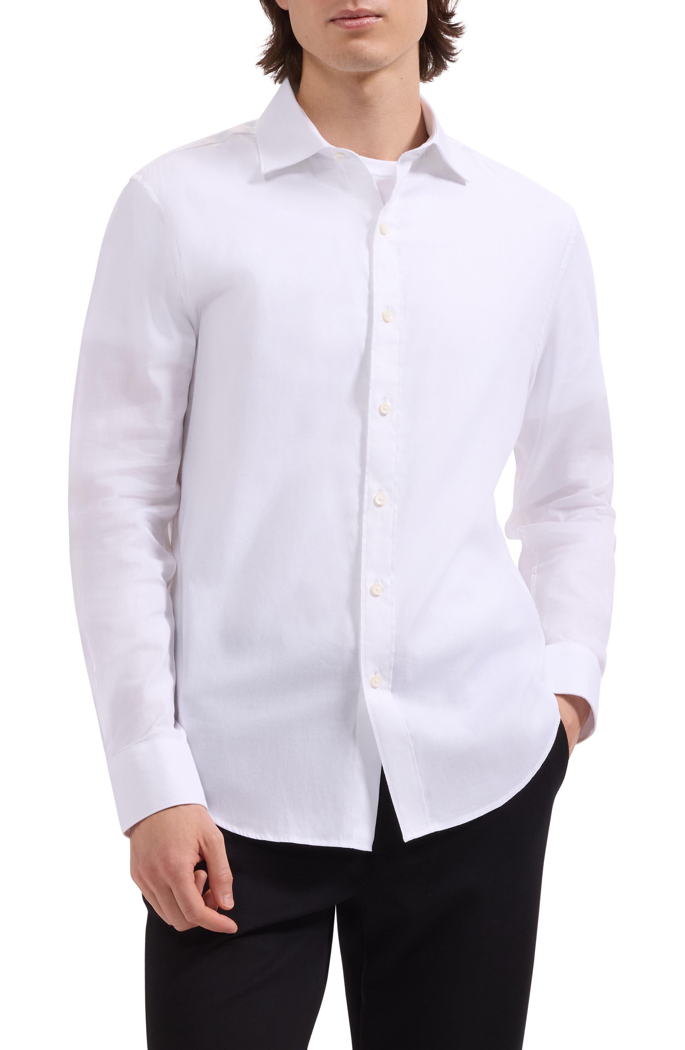 Axel Trim Fit Solid Cotton Blend Button-Up Shirt - image 3