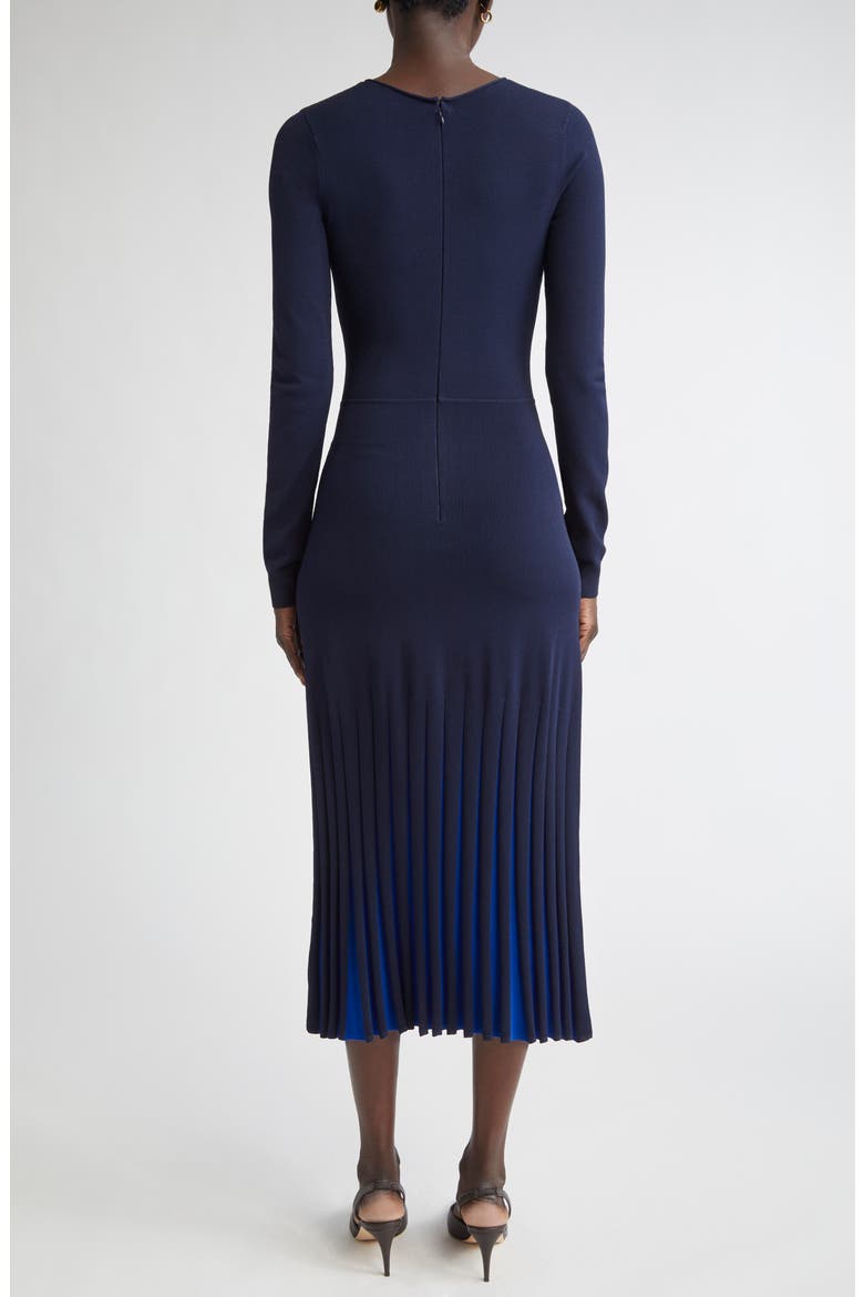 Pleated Hem Long Sleeve Sweater Dress, Alternate, color, NAVY/ COBALT
